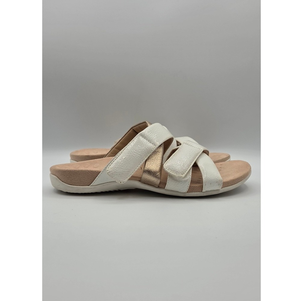 Vionic Hadlie Women's Sandals 8 White Gold Patent Leather Orthotic Slide Comfort - Picture 6 of 13